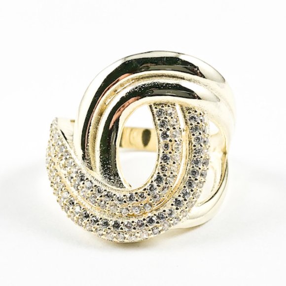 Elegant Swirl Style CZ Gold Tone Silver Ring - Picture 1 of 3